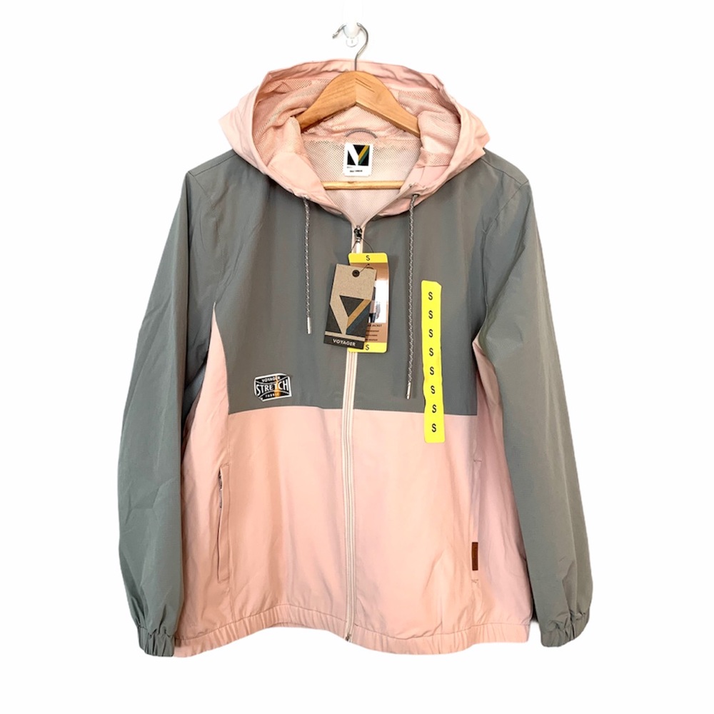 Voyager NWT Rain Windbreaker Jacket Gray Pink S